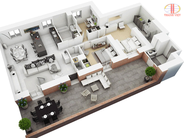 Cách thiết kế nội thất căn hộ chung cư 90m2 với 3 phòng ngủ tiện nghi nhất