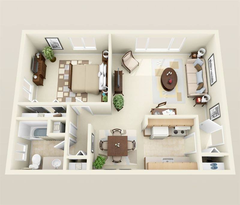 Những mẫu phối cảnh 3D căn hộ có 1 phòng ngủ