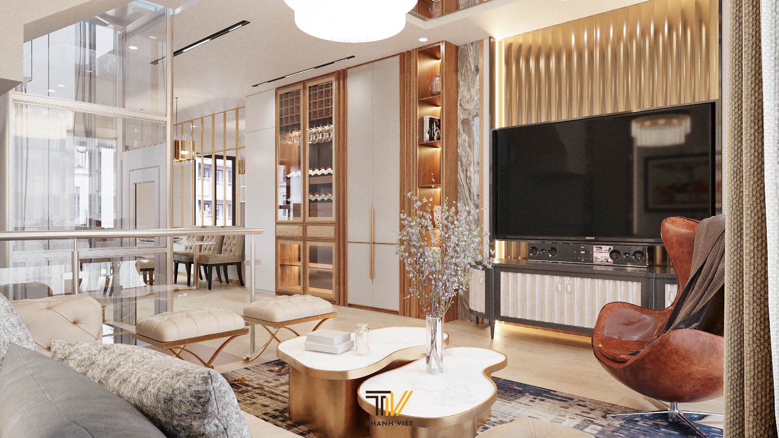 Phòng khách ánh sáng ấm áp