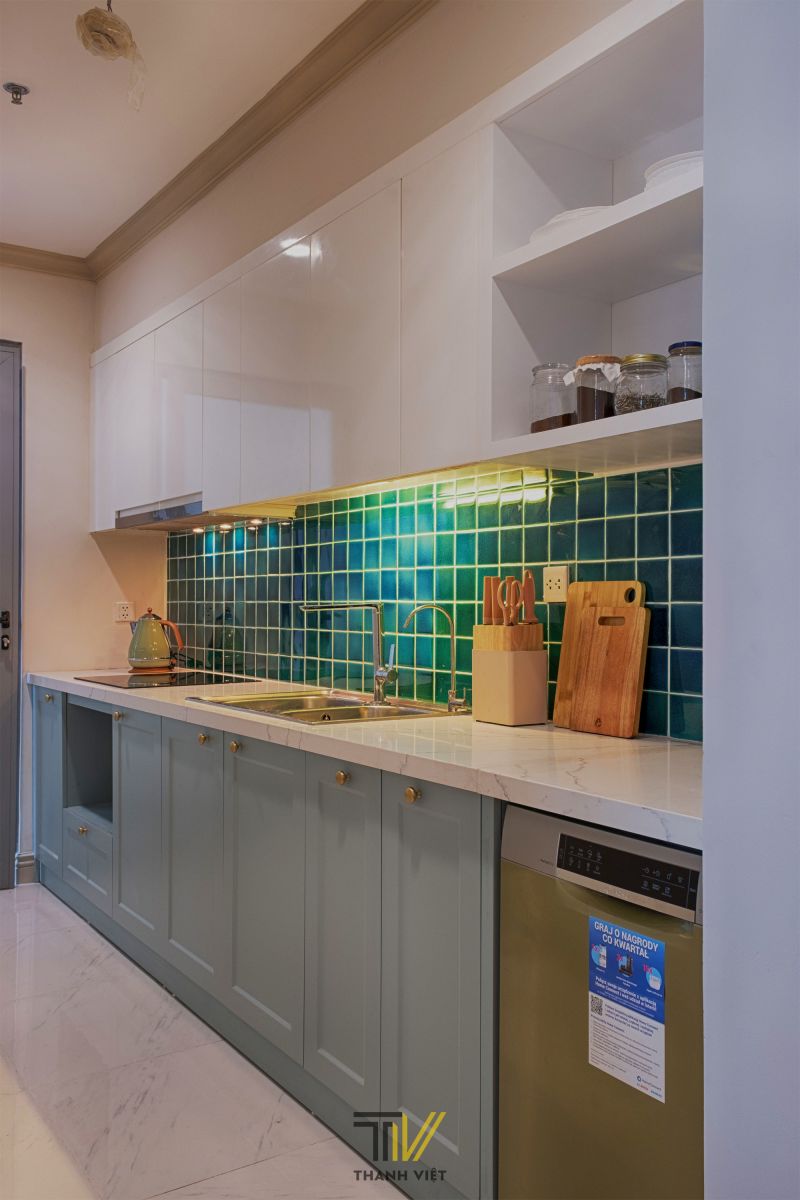 Bếp ốp gạch xanh ngọc