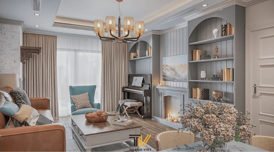 Phòng khách phong cách Farmhouse hiện đại