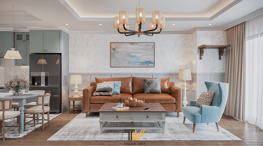 Nội thất phòng khách phong cách Farmhouse