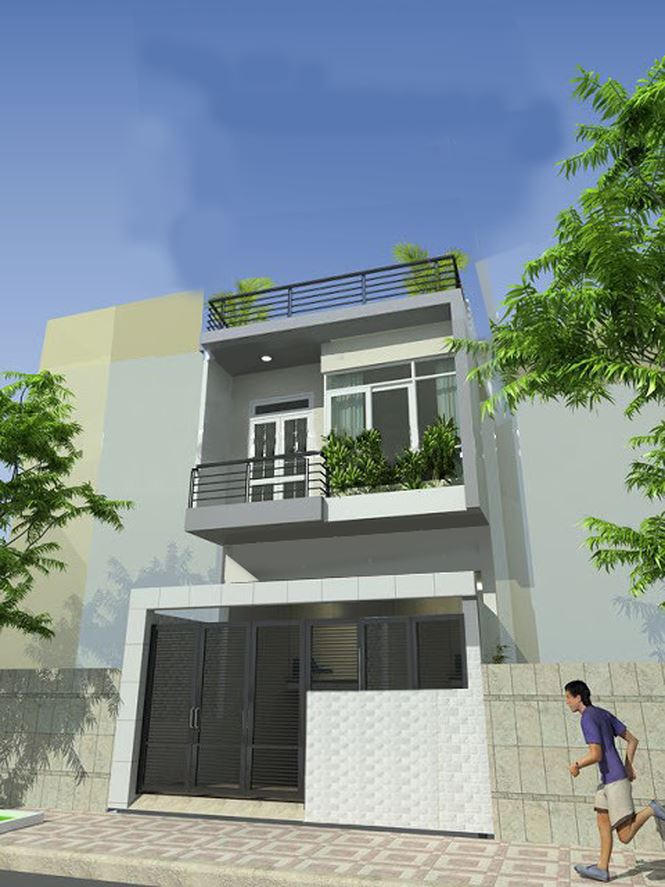 Nhà 2 tầng tông xám hiện đại