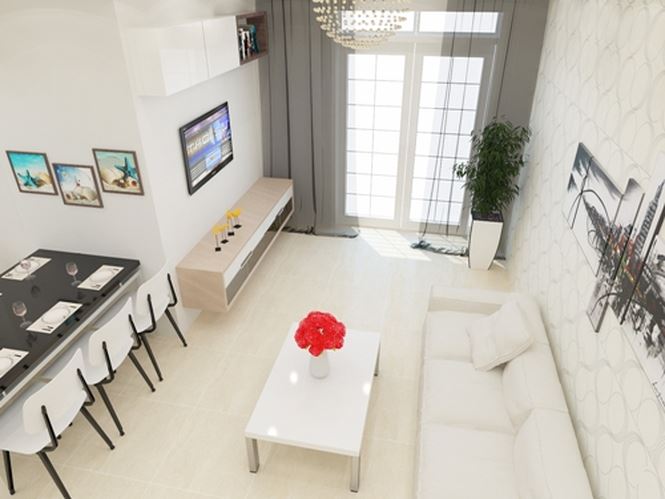 Phòng khách rộng tông trắng