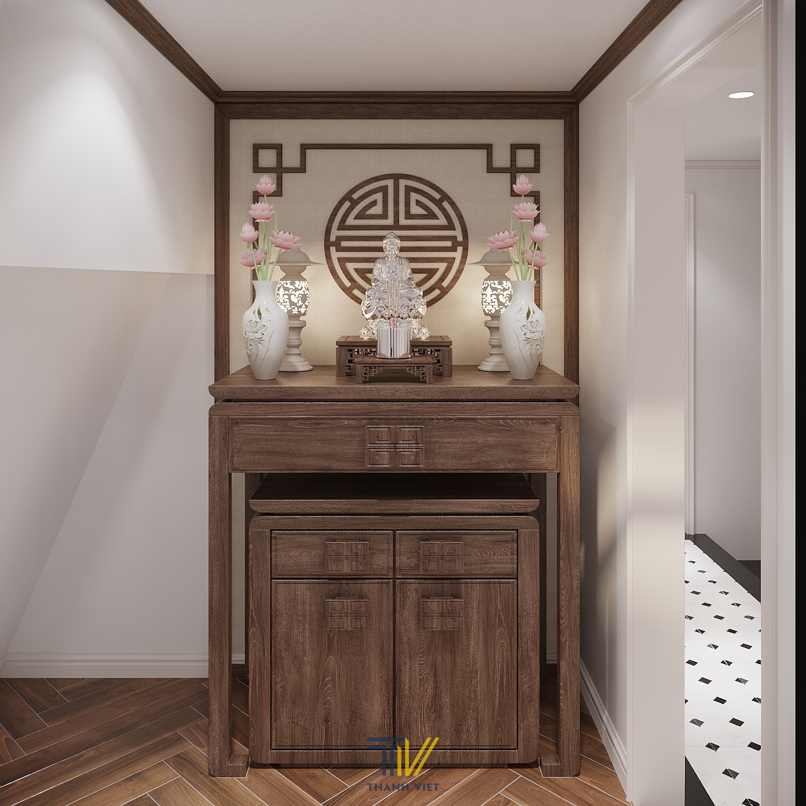 Phòng thờ với thiết kế trang nghiêm