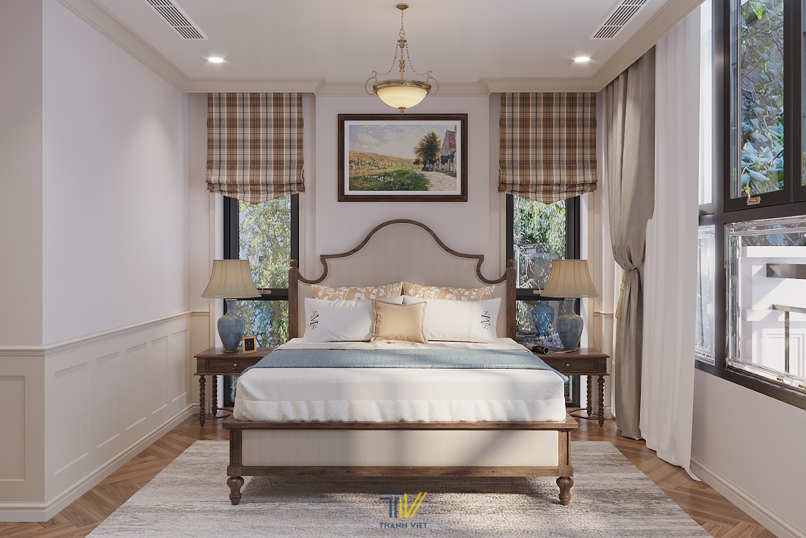 Phòng ngủ master gỗ kem