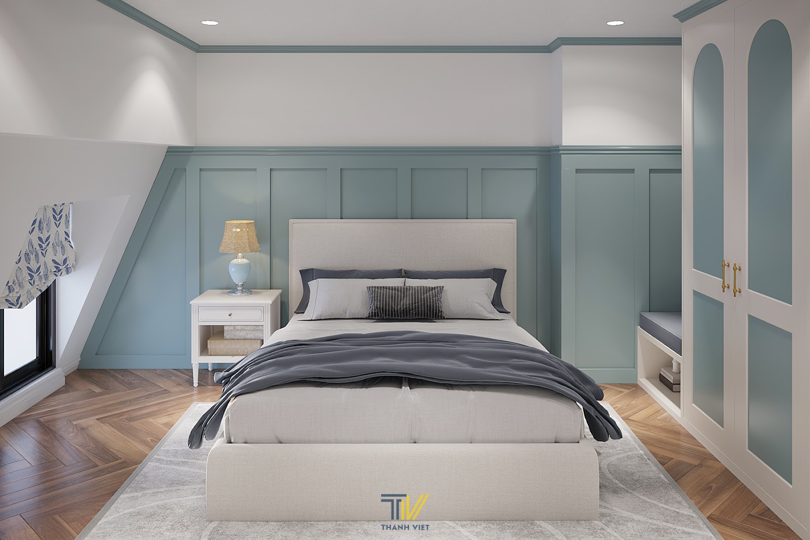 Phòng ngủ xanh dương nhạt