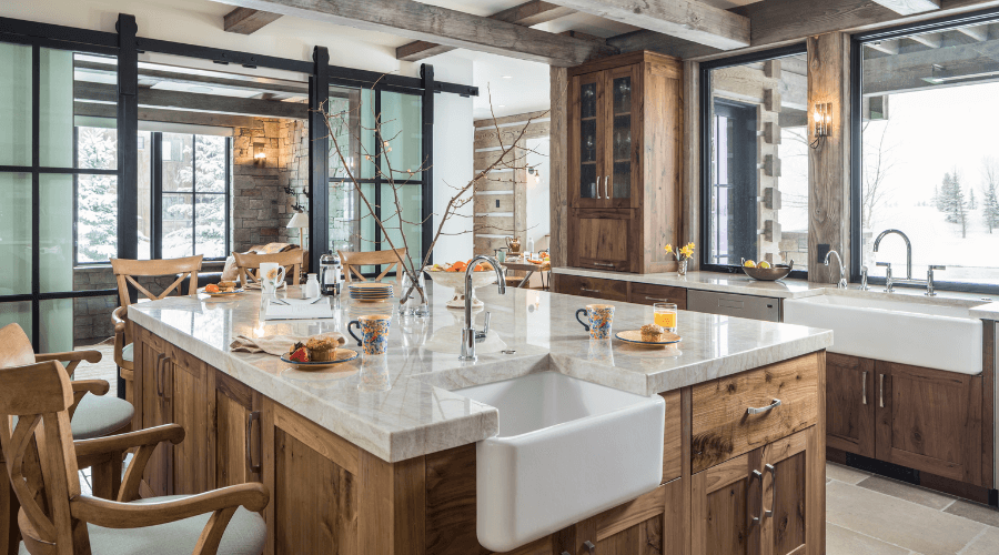 Bếp Rustic gỗ tự nhiên ấm áp