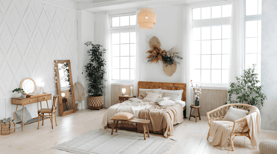 Nội thất phòng ngủ Rustic gỗ sáng