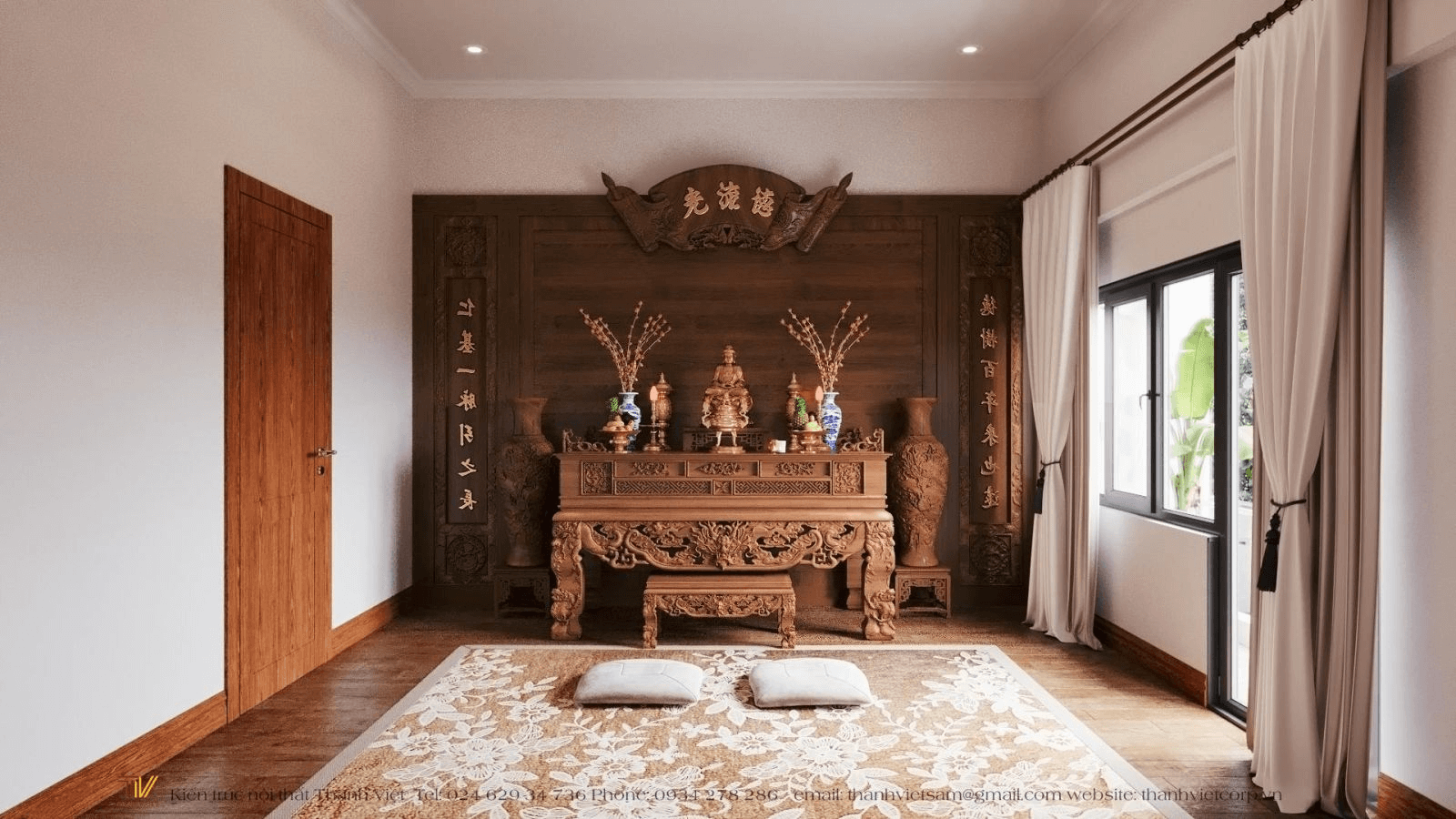 Phòng thờ chất liệu gỗ 