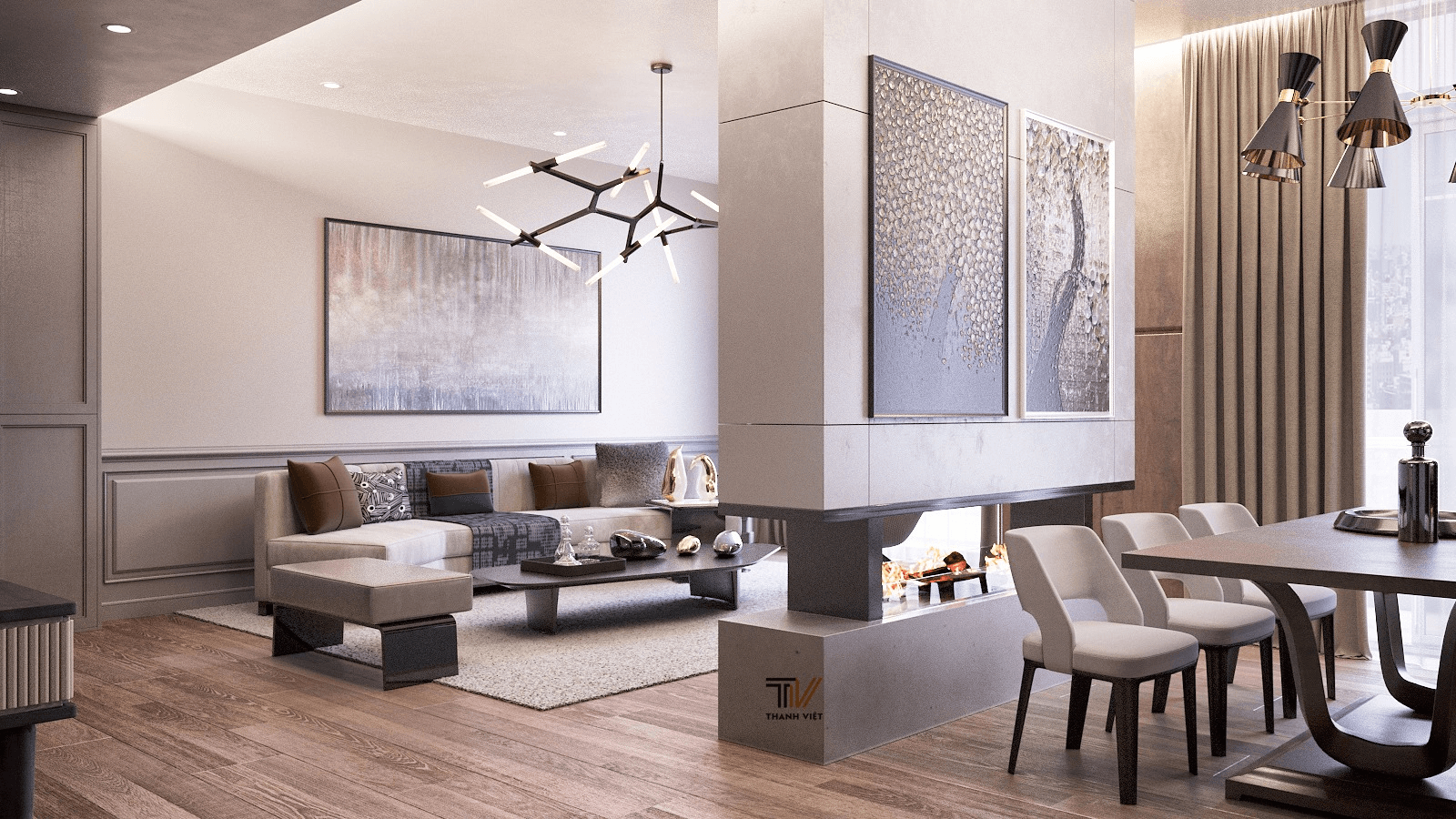 Phòng khách tông màu trầm 