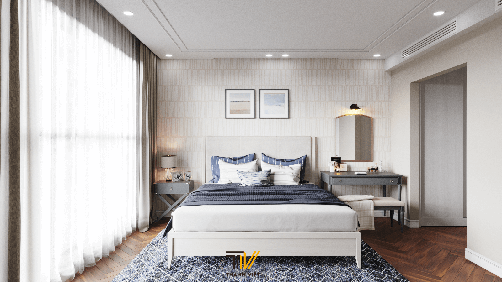 Phòng ngủ với cửa sổ lớn 