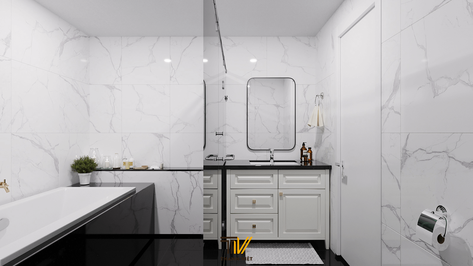 Khu vực vệ sinh tông màu sáng 