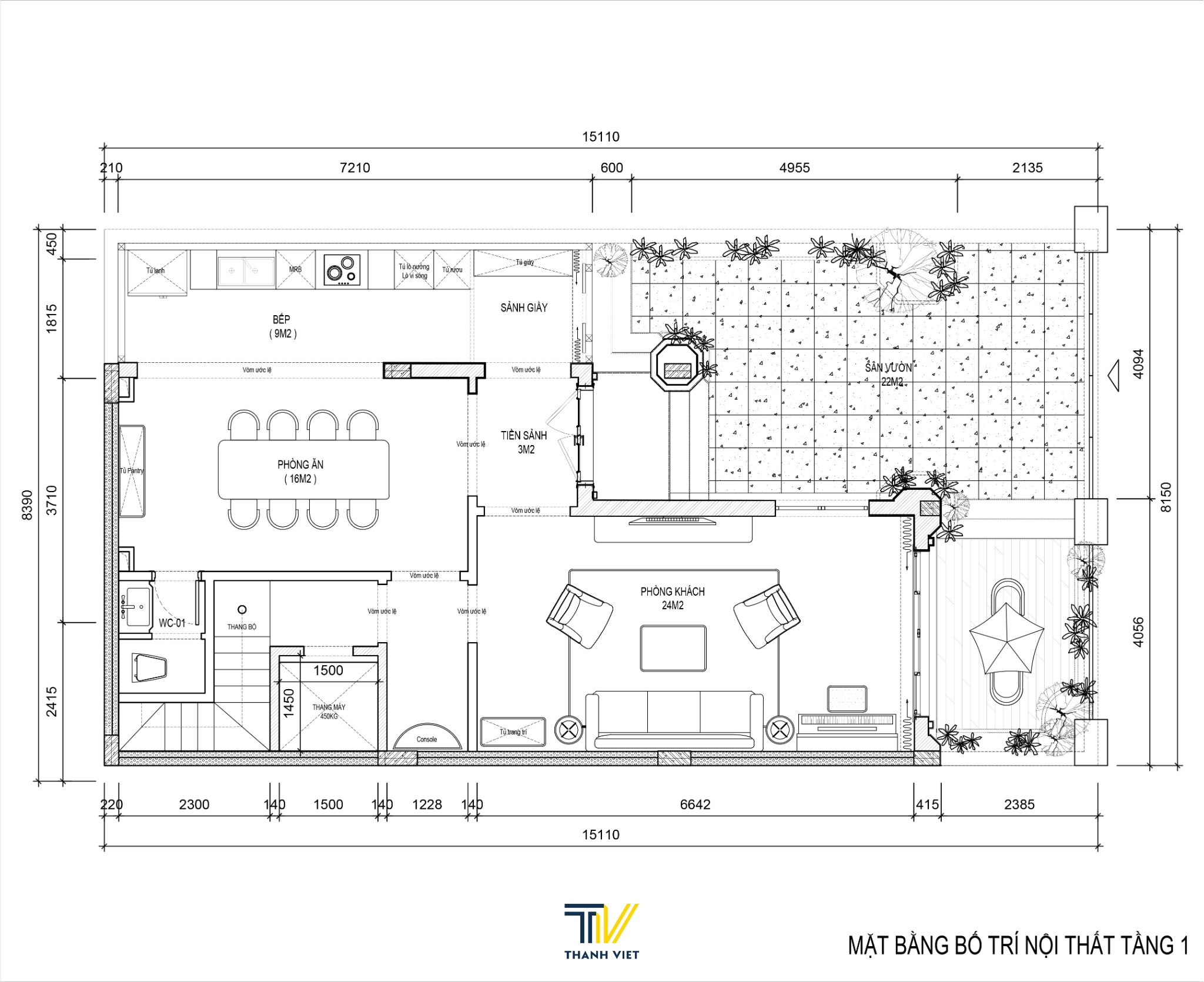 Bản vẽ mặt bằng biệt thự - Tầng 1