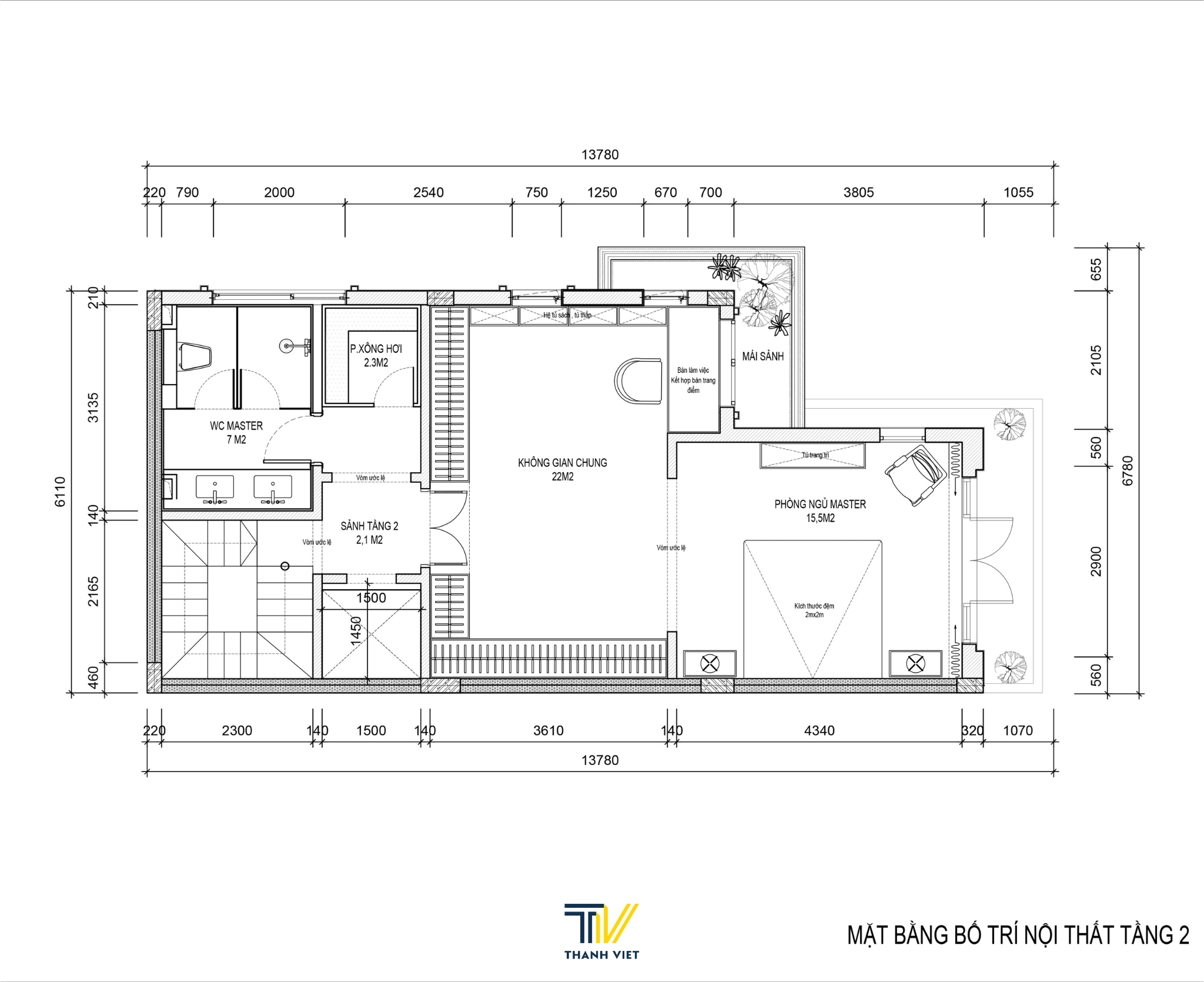 Bản vẽ mặt bằng biệt thự - Tầng 2