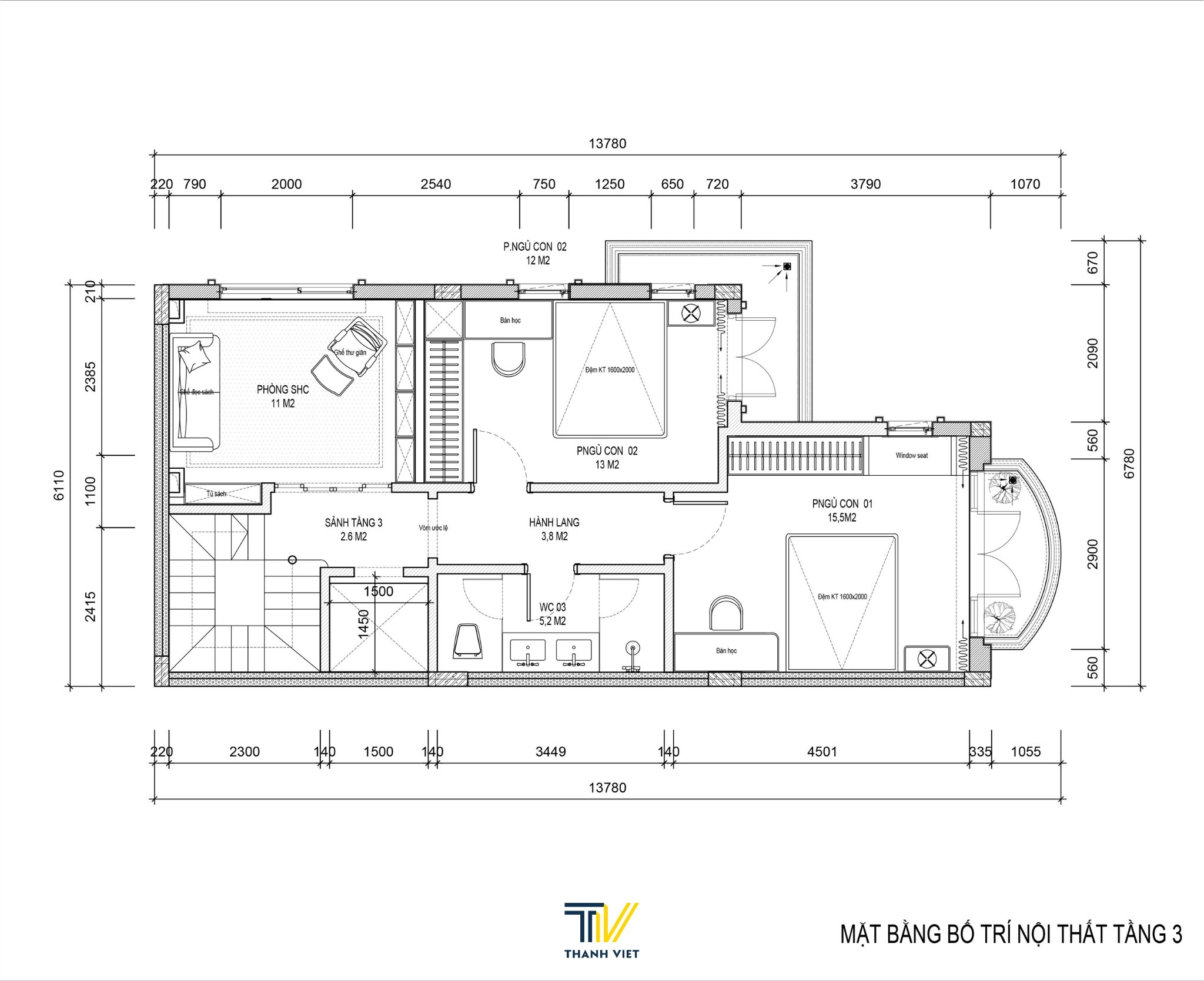 Bản vẽ mặt bằng biệt thự - Tầng 3