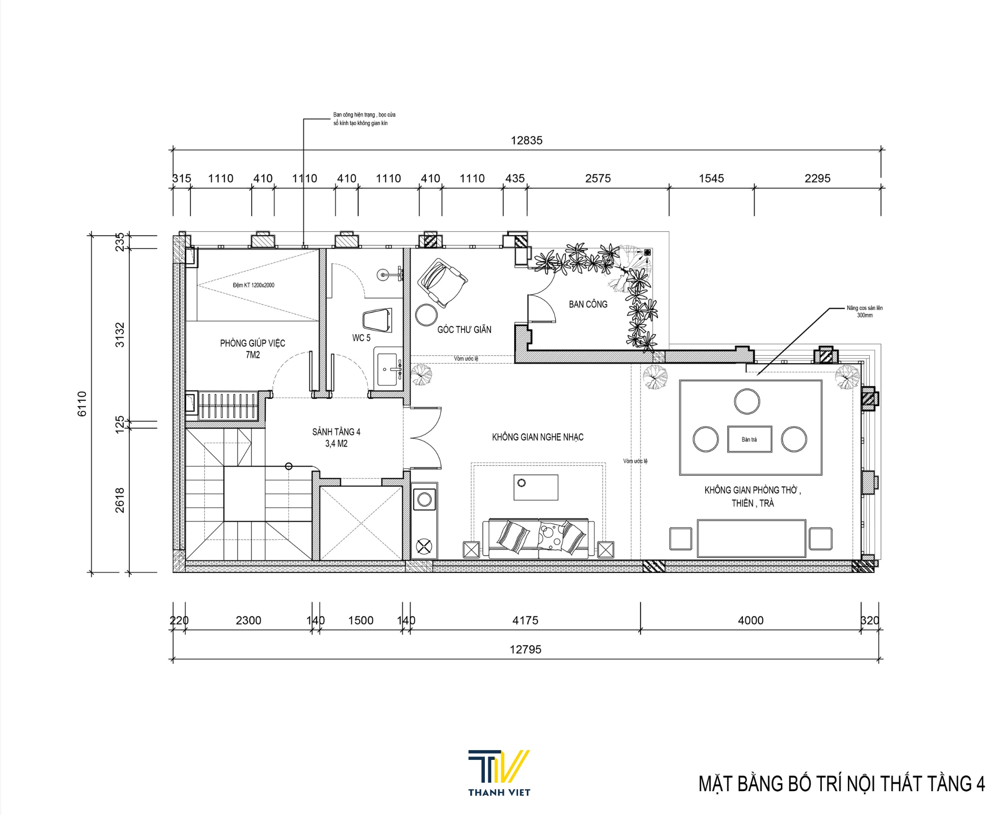 Bản vẽ mặt bằng biệt thự - Tầng 4