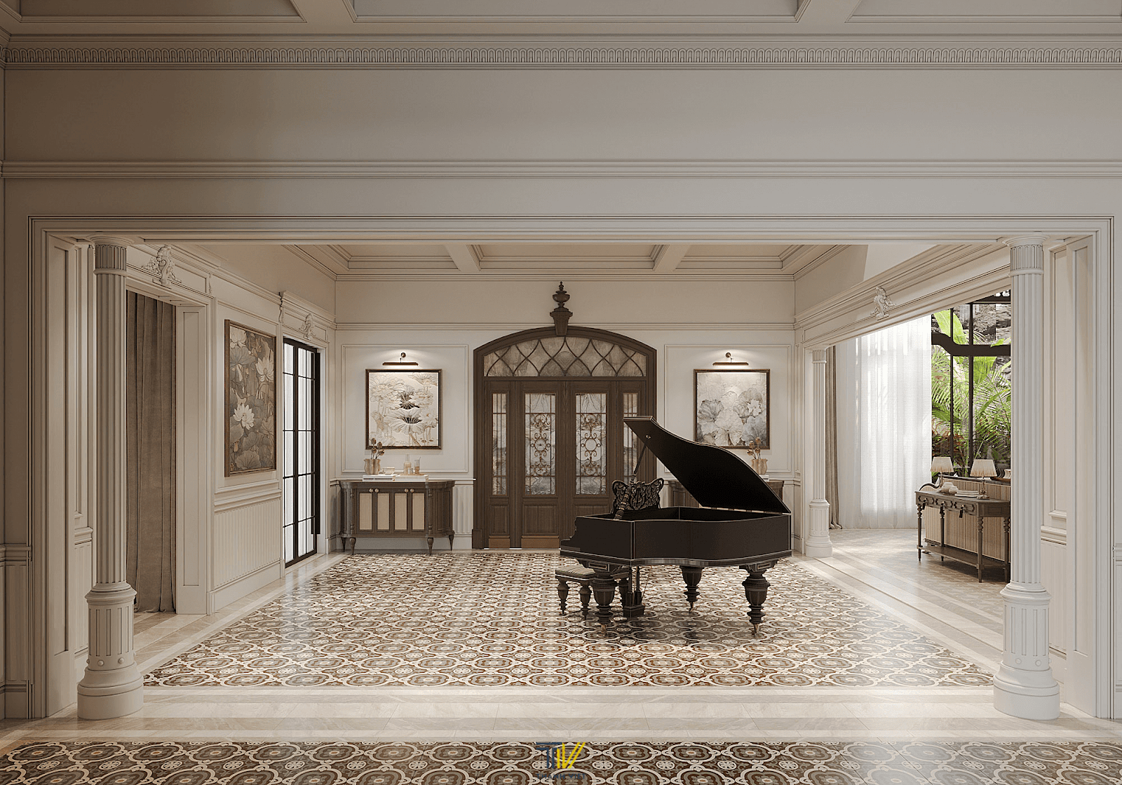 Tiền sảnh biệt thự kiểu Indochine