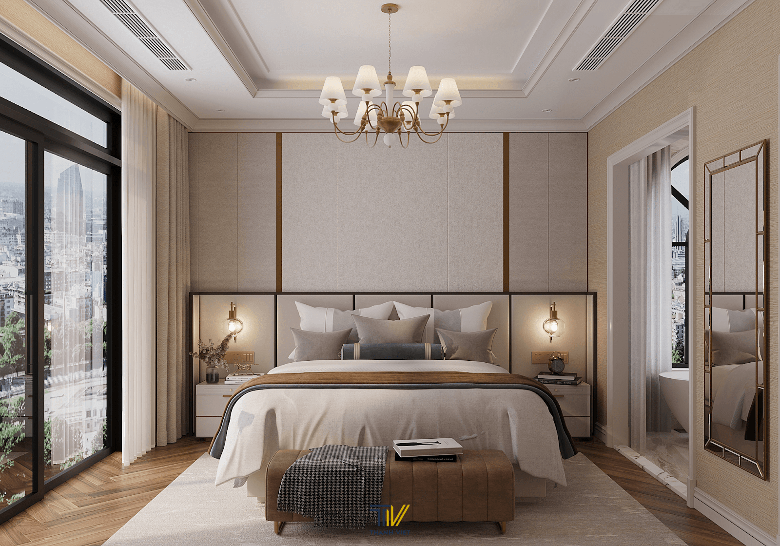 Phòng ngủ trắng kem thư thái