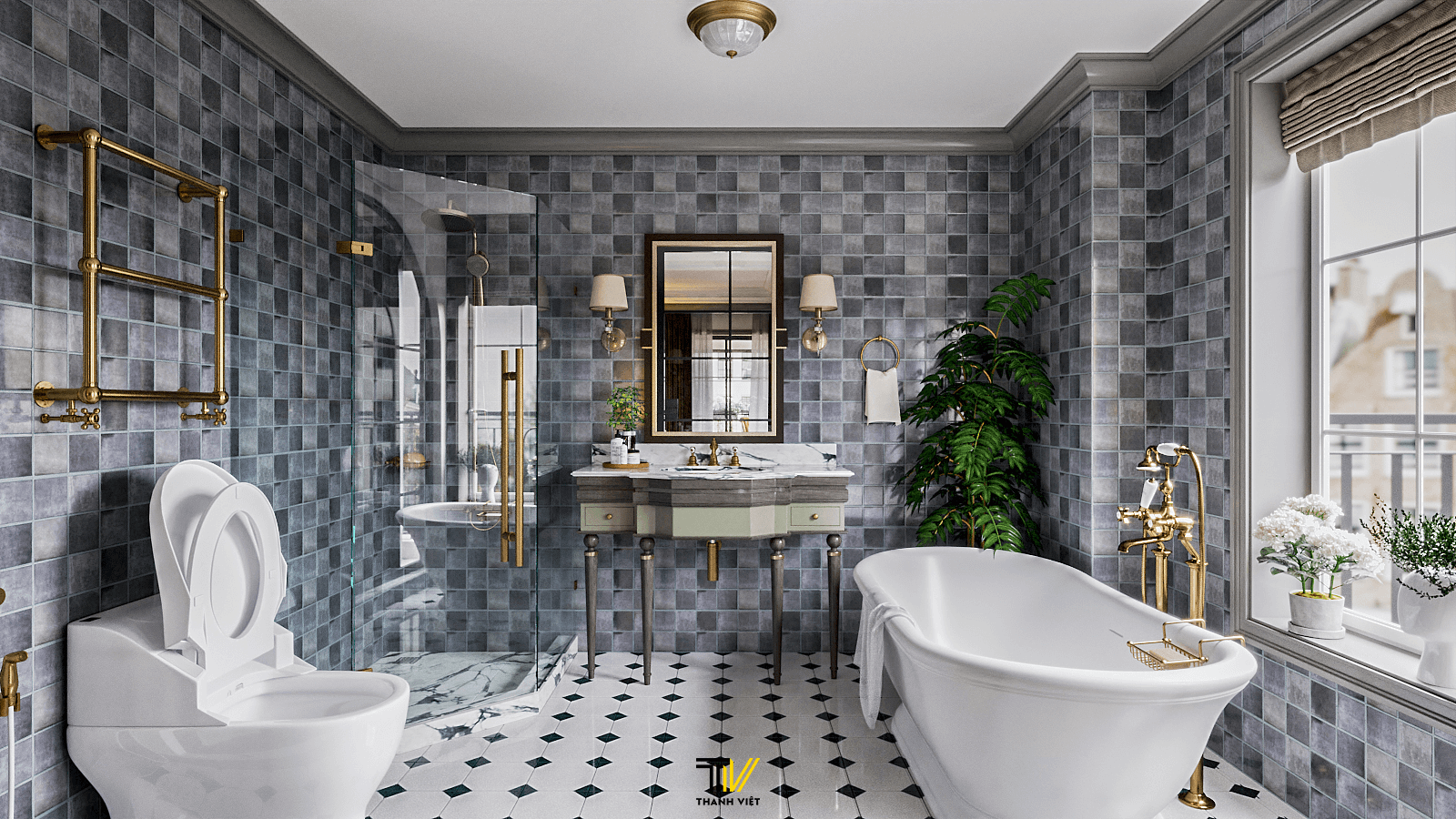 Phòng tắm hoài cổ thư giãn