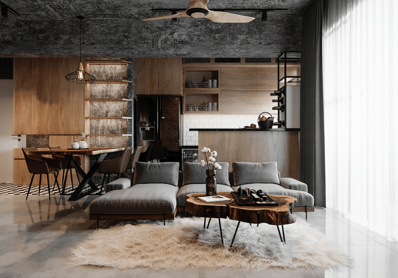 Nội thất Industrial phòng khách 